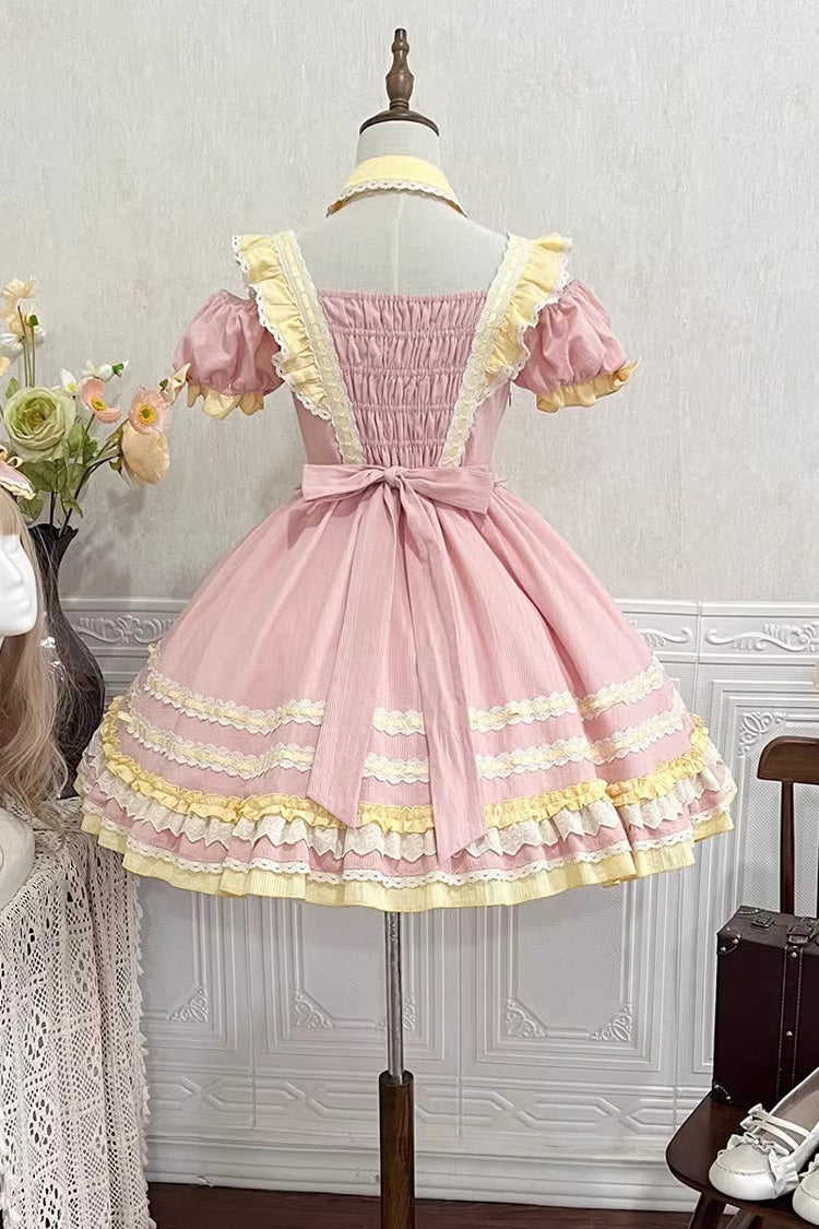 Pink Short Sleeves Tulip Print Ruffle Bowknot Sweet Lolita Dress - Product - 9