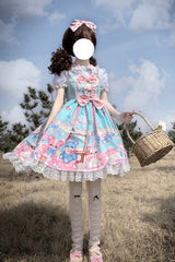 Green Doll Playground Print Ruffle Bowknot Sweet Lolita Jsk Dress - Product - 2