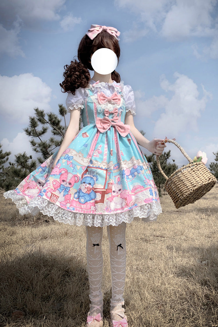 Green Doll Playground Print Ruffle Bowknot Sweet Lolita Jsk Dress - Product - 2