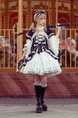 White/Black Short Sleeves Cardigan Bowknot Doll Sweet Lolita Dress - Product - 3