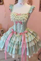 Green [Mints] Multi-Layered Ruffle Bowknot Lace Sweet Ballet Lolita Dress - Product - 3