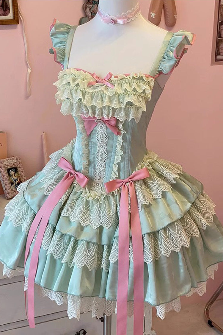 Green [Mints] Multi-Layered Ruffle Bowknot Lace Sweet Ballet Lolita Dress - Product - 3
