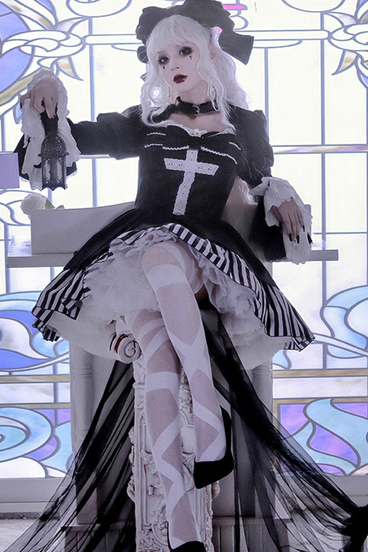 Original Dark Velvet Gothic Lolita OP Dress With Two-Piece Design For Halloween - Product - 3