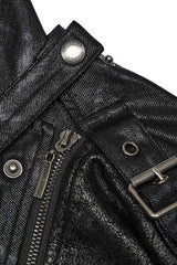 Black Crackled Mesh Hollow Stitching Hooded Mens Steampunk Coat - Product - 8