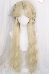 Beige Gold Curtain Bangs Long Curly Hair Sweet Lolita Wig - Beige-Gold - 1