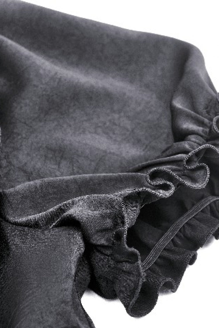 Black Point Collar Short Puff Sleeves Ruffled Women's Gothic Blouse - Product - 16