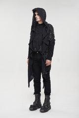 Black Irregular Sharp Corner Hem Tattered Knitted Stitching Design Four Seasons Casual Men's Punk Jacket - Product - 3