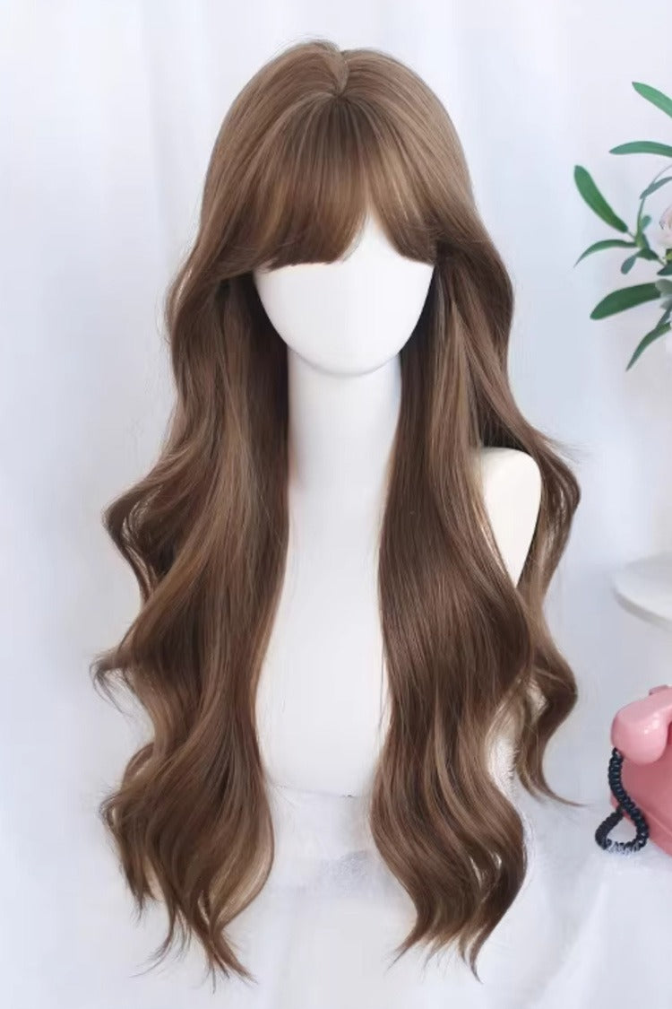 Long Wavy Daily Sweet Lolita Wig with Light Airy Bangs 5 Colors - Brown-Ash-Blonde - 1