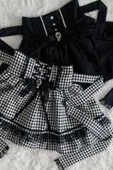 Black Ruffle Bowknot Lace Lace-Up Pearl Jirai Kei Japanese Skirt - Product - 2