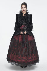 Red Off Shoulder High Waisted Print Lace Women's Gothic Dress - Product - 3