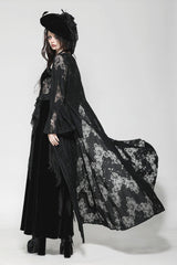 Black Long Flared Sleeves Lace Trimmed Lace-Up Women's Gothic Elegant Robe - Product - 2