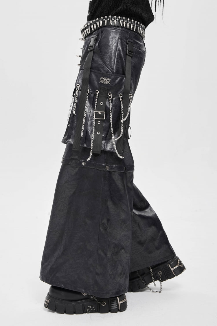 Black Big Pockets Straps Chain Men's Punk Pants - Product - 3