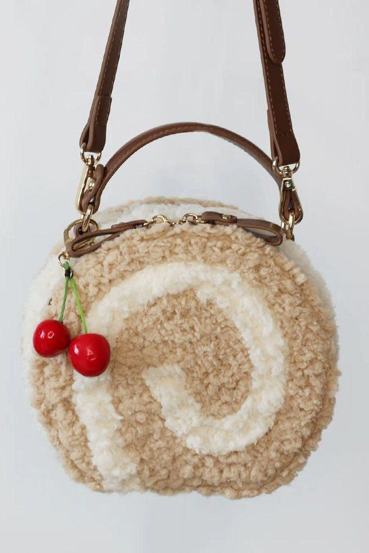 Cake Roll Dessert‑Themed Sweet Lolita Top‑Handle Shoulder & Crossbody Plush Bag 2 Colors - Pale-Yellow - 1