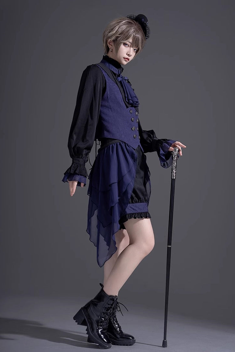 Black/Blue Evil Twins Ouji Prince Handsome Lolita Vest Shirt Shorts Set - Product - 2