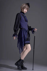 Black/Blue Evil Twins Ouji Prince Handsome Lolita Vest Shirt Shorts Set - Product - 2