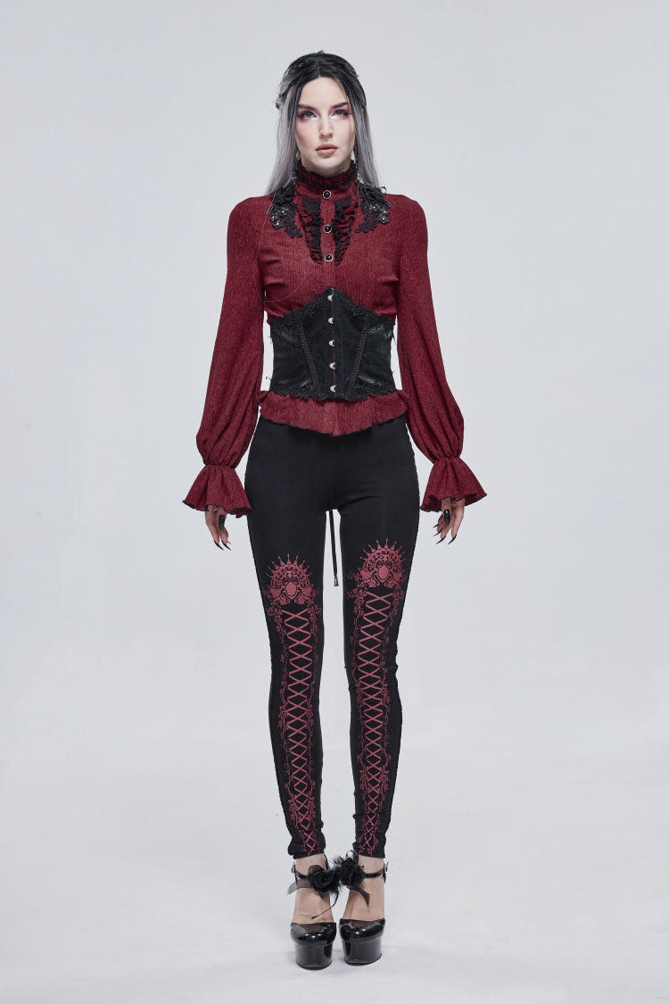 Black Embroidered Lace Lace-Up Slim Women's Gothic Underbust Corset - Product - 5