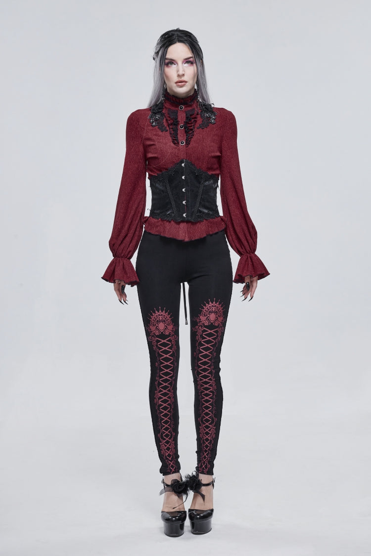 Black Embroidered Lace Lace-Up Slim Women's Gothic Underbust Corset - Product - 5