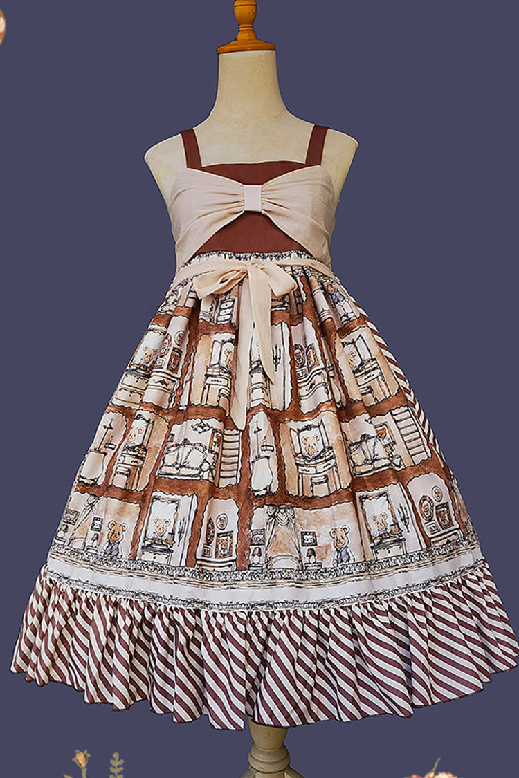 Brown Underground Bear Print Ruffle Bowknot Sweet (Dress Only) detail view 9