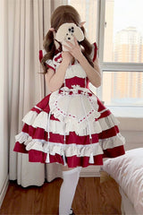 Red/White Love Double-Layered Ruffle Bowknot Sweet Plus Size Chinese Style Lolita Dress Full Set - Red/White - 1