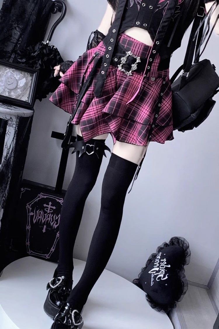 Purple Print Irregular Punk Handsome Cool Lolita Skirt - Product - 5