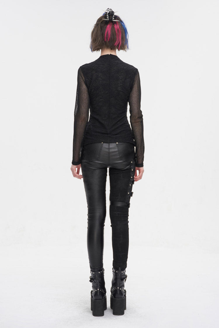 Black Strappy Mesh Splice Ruched Women's Punk Shirt - Product - 5