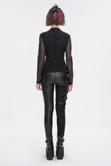 Black Strappy Mesh Splice Ruched Women's Punk Shirt - Product - 5