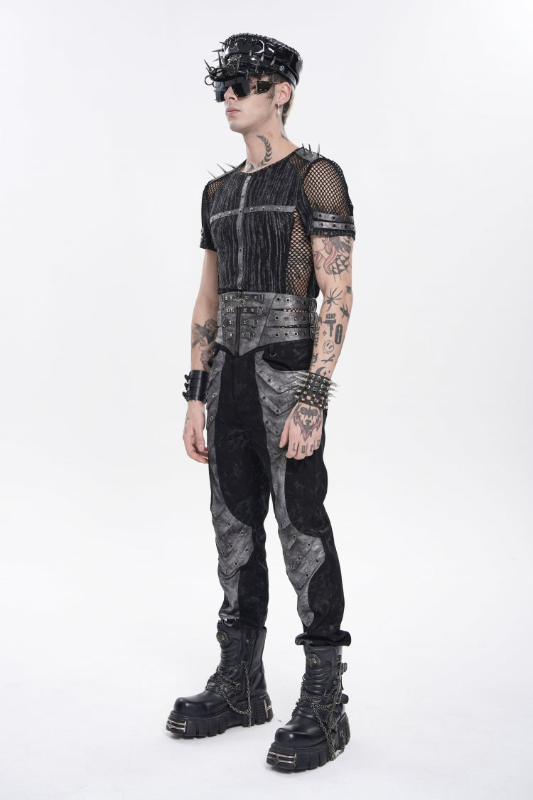 Black Multi-Layered Studded Zippered Eyelet Men's Punk Cool  Girdle - Product - 3