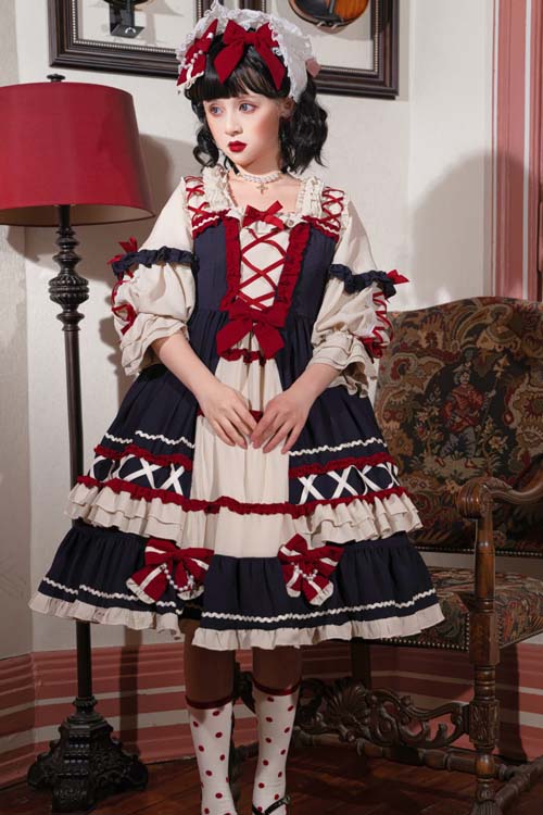 Square Neck Long Sleeve Ruffled Sweet Lolita OP Dress - Product - 6