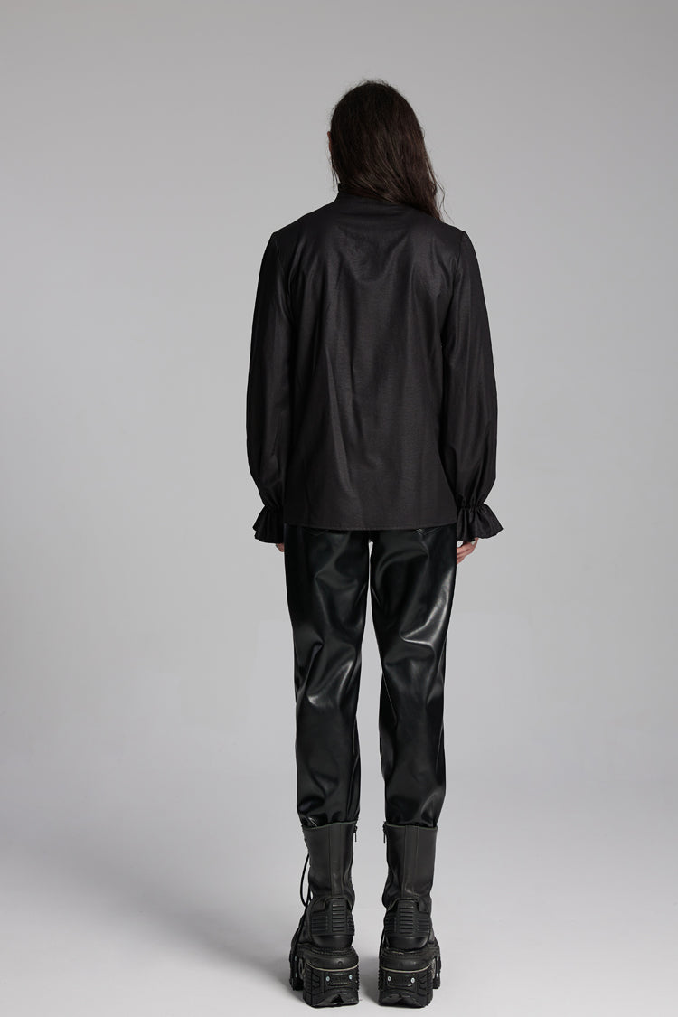 Black Long Sleeves Ruffle Beast Buckle Men's Gothic Blouse - Product - 5