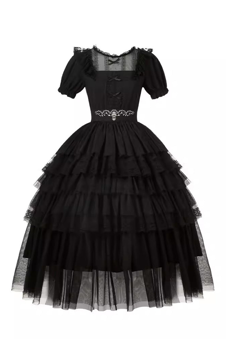 Black Twin Ivory Towers Short Sleeves Five-Layered Ruffle Gothic Lolita Dress - Product - 3