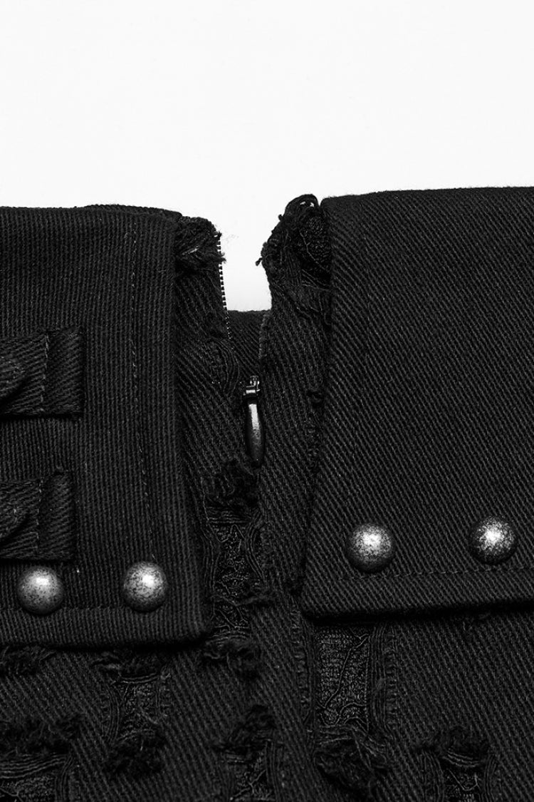 Black Ripped Asymmetric Studded Women's Punk Denim Skirt - Product - 7