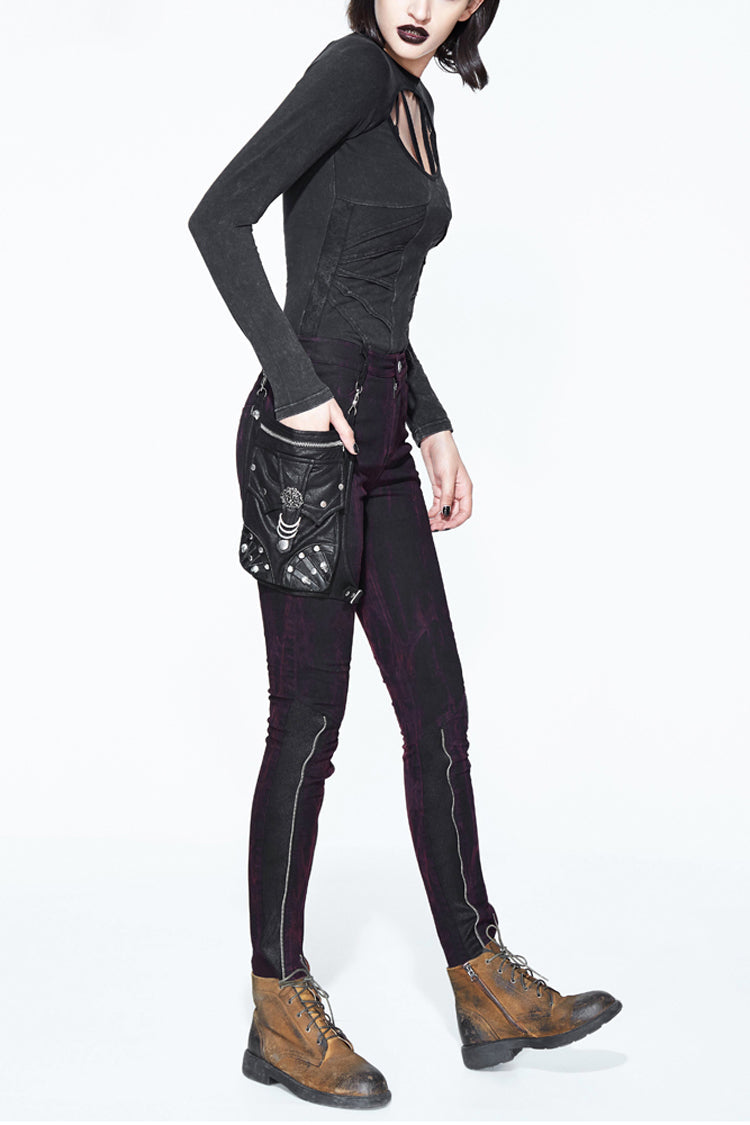 Black Distressed Right Side Detachable Bag Women's Punk Pants - Product - 2