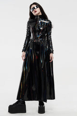 Black Stand Collar Long Sleeves Metal Zipper Lace-Up Womens Steampunk Coat - Product - 4