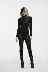 Black Cut-Out Lace Lace-Up Slim Fit Women's Punk Cool Pants - Product - 8
