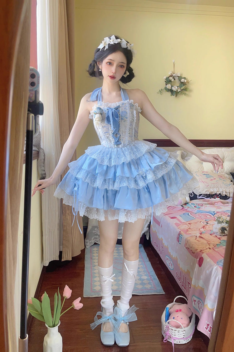 Ballet Style Fishbone Lace Multi-layer Ruffle Bowknot Sweet Lolita Jsk Skirt Set 2 Colors - Product - 2