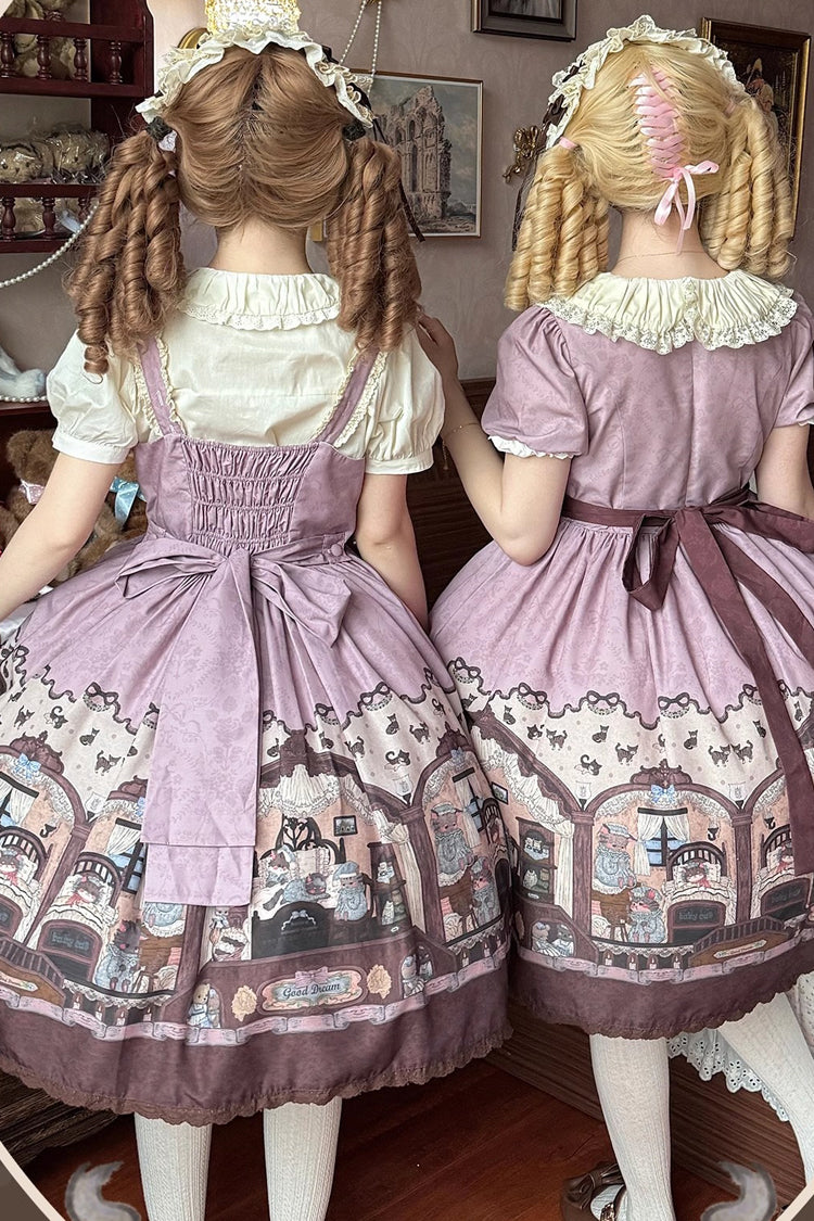 Pink/Purple Bear Print Bowknot Classic Lolita JSK Dress - Product - 11