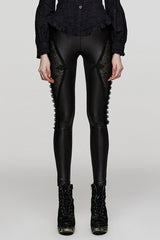 Black Ruffle Embroidery Stitching Lace Slim Mesh Women's Steampunk Leggings - Black - 1