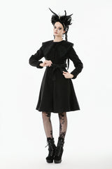 Black Floral Embroidered Peter Pan Collar Long Sleeves Bowknot Women's Gothic Coat - Product - 10