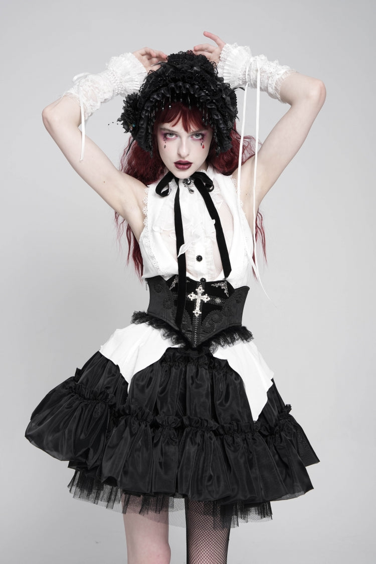 Black Lace Lace-Up Cross&Eyes Underbust Slim Women's Gothic Corset - Black - 1