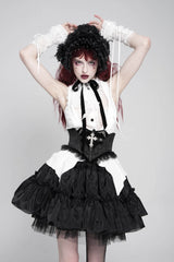 Black Lace Lace-Up Cross&Eyes Underbust Slim Women's Gothic Corset - Black - 1