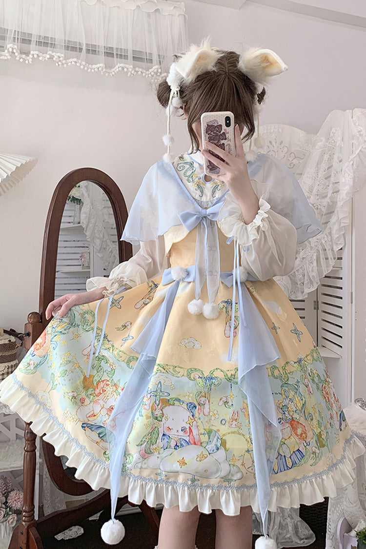 Multi-Color Fairy Rabbit Print Ruffle Bowknot Sweet Chinese Style Princess Lolita Dress - Product - 10