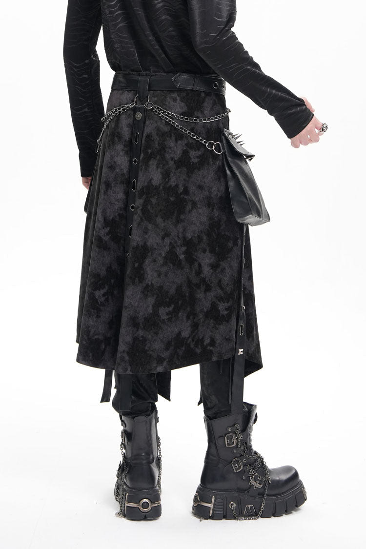Black Chain Rivet Buckle Men's Gothic Skirt - Product - 4