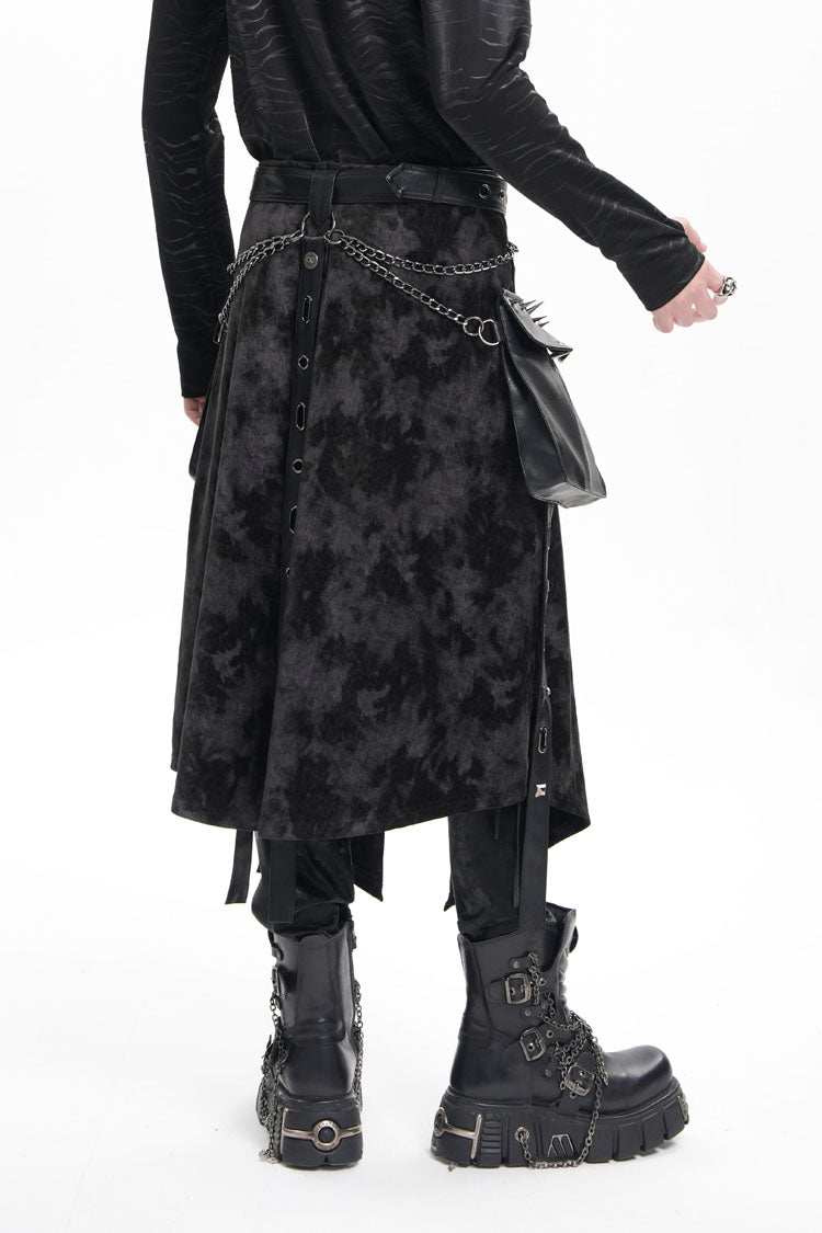 Black Chain Rivet Buckle Men's Gothic Skirt - Product - 4
