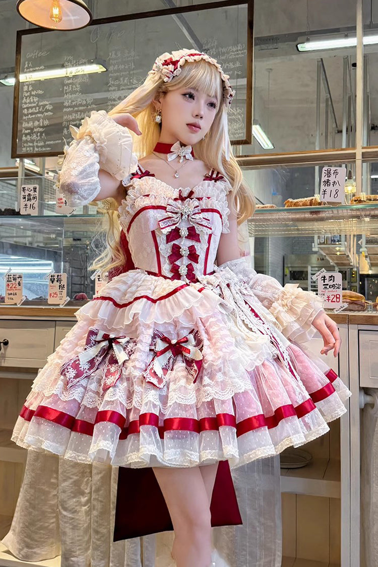 Pink [Moonstone] Sleeveless Ruffle Embroidery Bowknot Lace Fishbone Sweet Princess Lolita Dress - Pink - 1