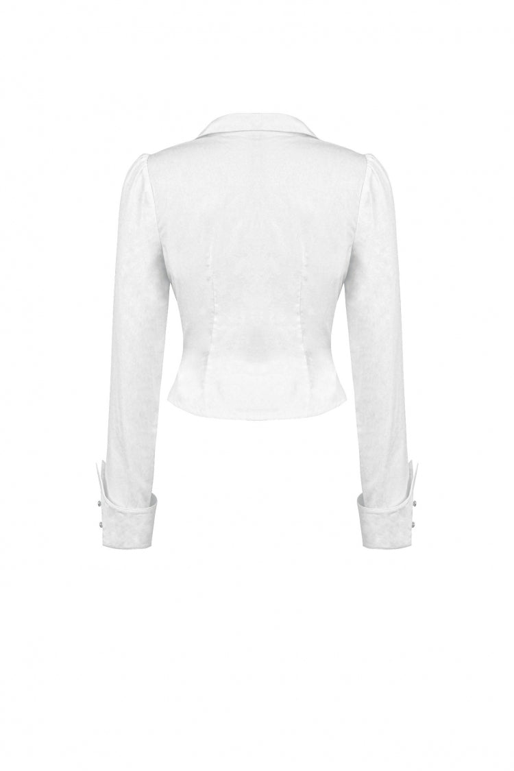 White Turn-down Collar Ruffled Long Sleeves Women's Gothic Blouse - Product - 8