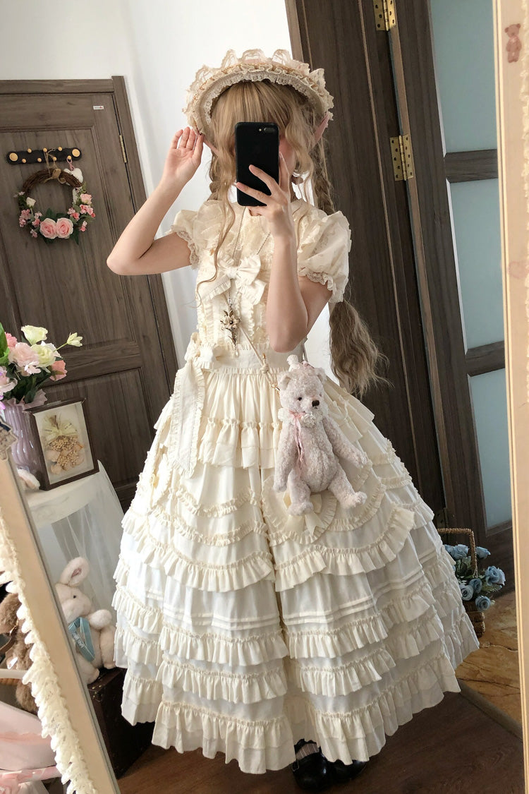 Apricot [Heart In Love] Multi-Layered Ruffled Bow Sweet Lolita Jsk Dress - Product - 6