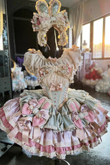 [Ribbon Dance] Multi-Layered Ruffle Bowknot Lace-Up Sweet Princess Lolita Dress 3 Colors - Product - 12
