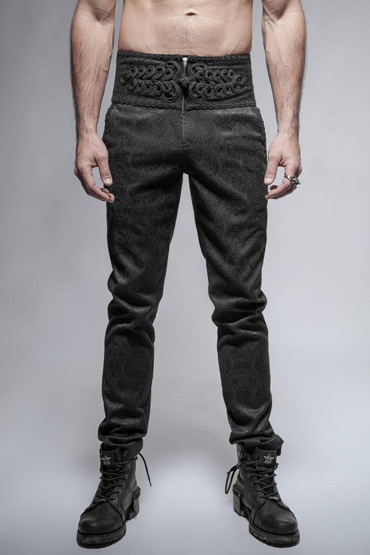 Black Daily Peacock Button Men's Gothic Pants - Black - 1