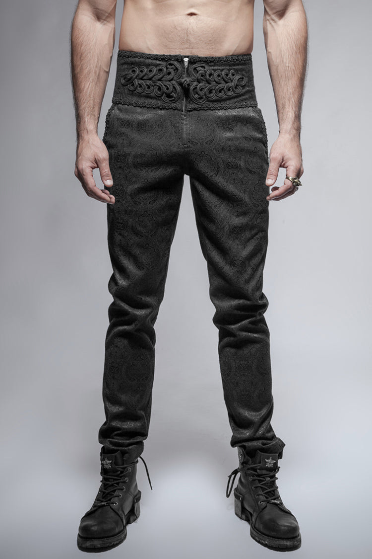 Black Daily Peacock Button Men's Gothic Pants - Black - 1