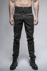 Black Daily Peacock Button Men's Gothic Pants - Black - 1